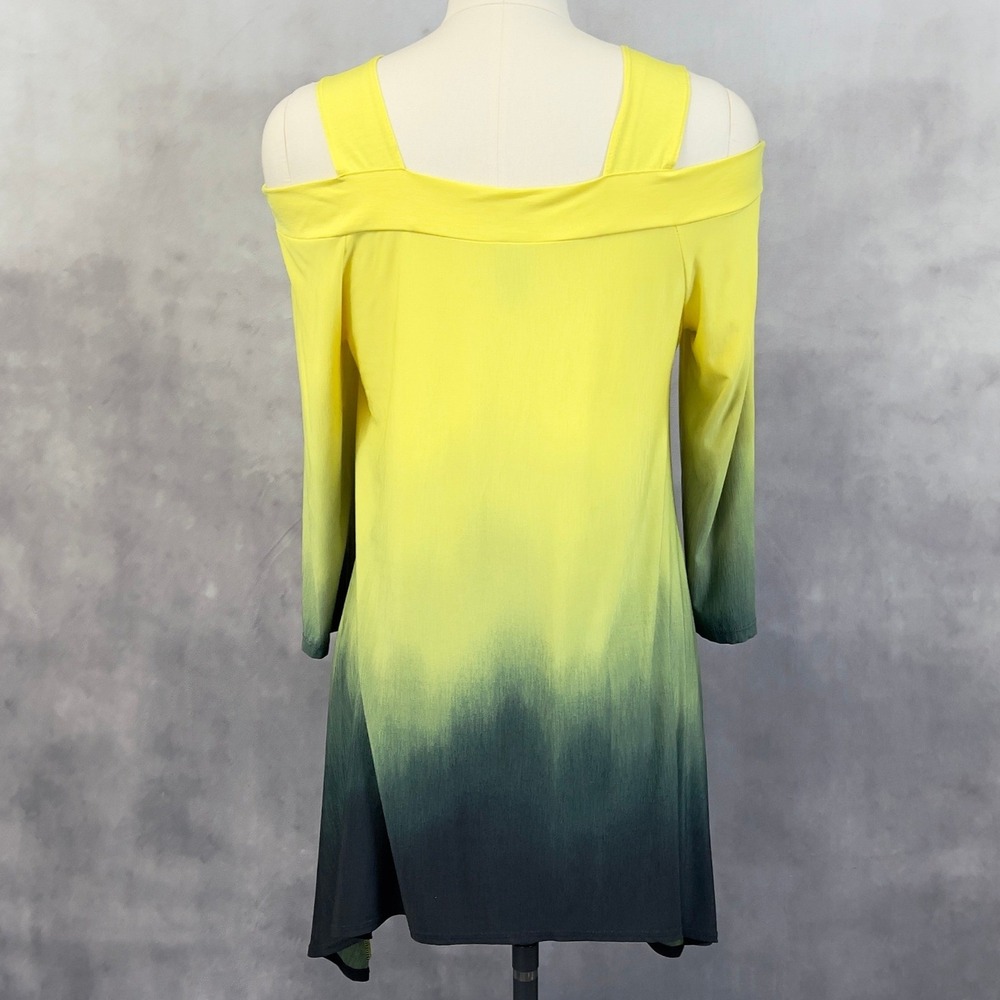 Clara Sun Woo Womens Asymmetrical Tunic Top Medium Ombre Cold Shoulder Artsy - Picture 2 of 12